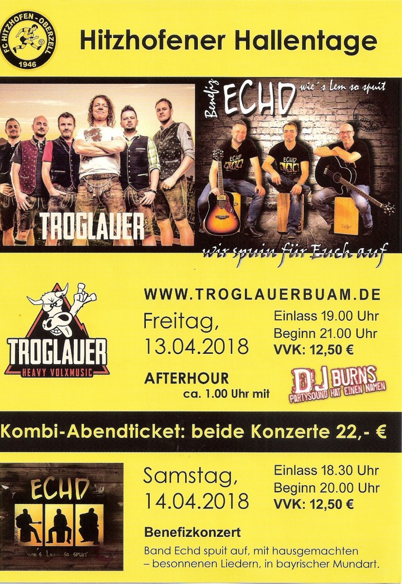 Hitzhofener Hallentage Freitag, 13.04.2018 1900 Uhr Hitzhofen